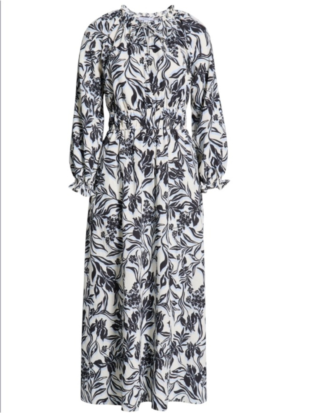Rails Matia Blue Black White Floral V Neck Long Sleeve Boho Midi Maxi Dress M - Picture 3 of 16